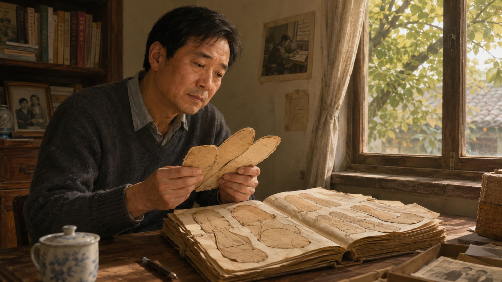 翻阅母亲留下的鞋样,仿佛触碰到记忆和岁月的痕迹。
