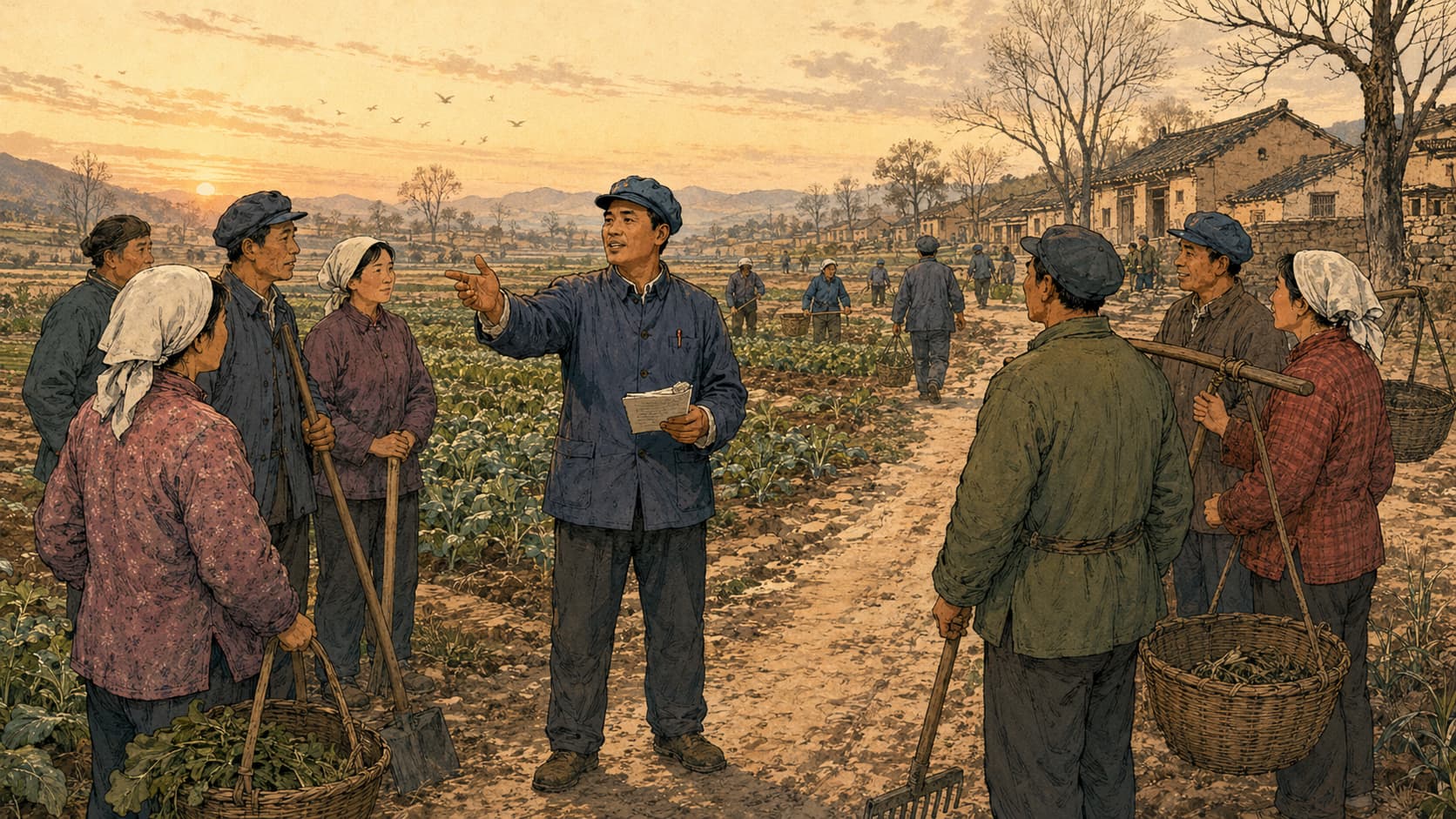 黎明时分,队长分派一天的活计