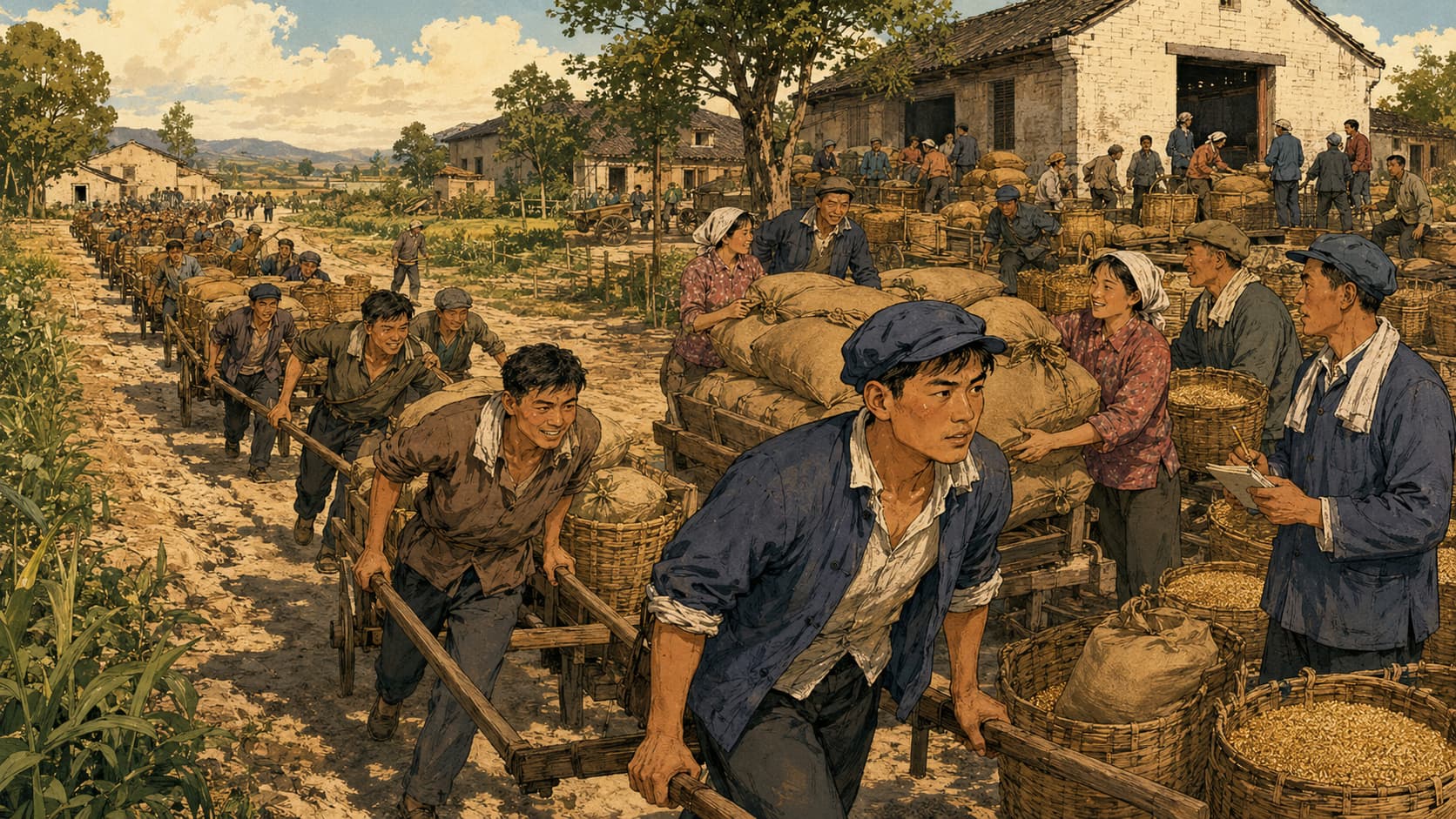 一辆辆架子车排向粮库
