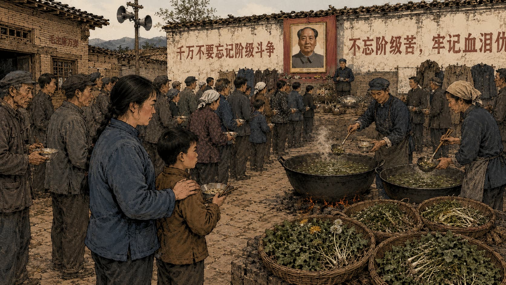 排队打取忆苦思甜饭